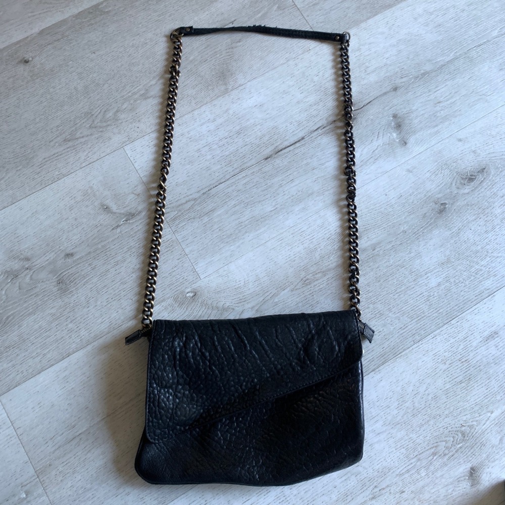 Maxon Collection Black Pebbled Leather Crossbody Bag Made in Italy Triple Zip
